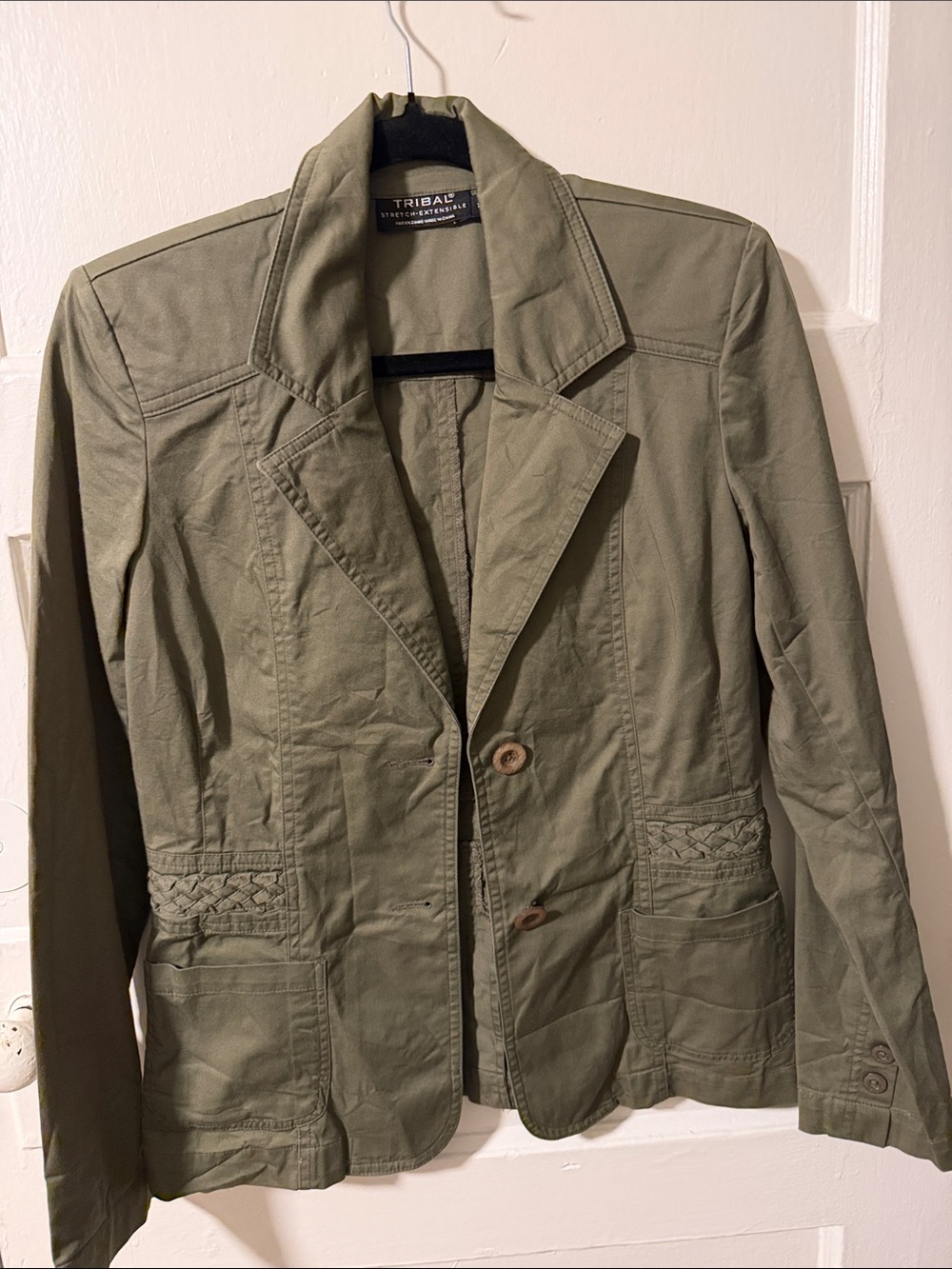 Women’s Braided-Waist Olive Utility Jacket size 2